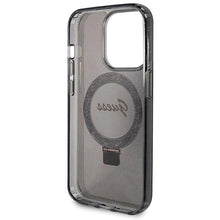 Заредете изображение във визуализатора на галерията – Guess Ring Stand Script Glitter MagSafe case for iPhone 14 Pro - black
