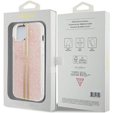 Заредете изображение във визуализатора на галерията – Original faceplate case GUESS GUHCP15MH4PSEGP for iPhone 15 Plus (4G Gold  Stripe / pink)
