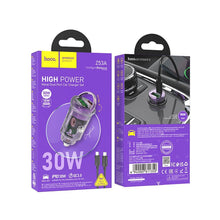 Заредете изображение във визуализатора на галерията – HOCO car charger USB QC3.0 + Type C + cable Type C to Type C PD 30W Z53A purple
