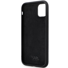 Заредете изображение във визуализатора на галерията – Original Pouch KARL LAGERFELD hardcase Silicone Ikonik Metal Pin KLHCN61SMHKNPK for Iphone 11/ Xr black

