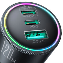 Заредете изображение във визуализатора на галерията – Joyroom JR-CCN07 car charger 120W 2xUSB-C USB-A + USB-C cable 100W - dark gray
