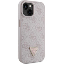 Заредете изображение във визуализатора на галерията – Guess Leather 4G Triangle Strass case for iPhone 15 - pink
