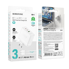 Заредете изображение във визуализатора на галерията – Borofone Wall charger BN11 Imperial - USB + 2xType C - QC 3.0 PD 100W with Type C to Type C cable white
