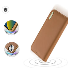 Заредете изображение във визуализатора на галерията – Dux Ducis Hivo Leather Flip Cover Genuine Leather Wallet for Cards and Documents iPhone 14 Brown - TopMag
