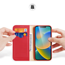 Заредете изображение във визуализатора на галерията – Dux Ducis Hivo Leather Flip Cover Genuine Leather Wallet for Cards and Documents iPhone 14 Plus Red - TopMag
