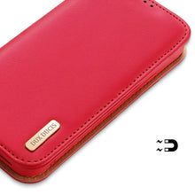 Заредете изображение във визуализатора на галерията – Dux Ducis Hivo Leather Flip Cover Genuine Leather Wallet for Cards and Documents iPhone 14 Plus Red - TopMag
