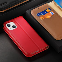 Заредете изображение във визуализатора на галерията – Dux Ducis Hivo Leather Flip Cover Genuine Leather Wallet for Cards and Documents iPhone 14 Plus Red - TopMag
