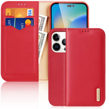 Заредете изображение във визуализатора на галерията – Dux Ducis Hivo Leather Flip Cover Genuine Leather Wallet for Cards and Documents iPhone 14 Pro Red - TopMag
