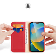 Заредете изображение във визуализатора на галерията – Dux Ducis Hivo Leather Flip Cover Genuine Leather Wallet for Cards and Documents iPhone 14 Pro Red - TopMag
