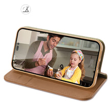 Заредете изображение във визуализатора на галерията – Dux Ducis Hivo Leather Flip Cover Genuine Leather Wallet for Cards and Documents iPhone 14 Pro Brown - TopMag
