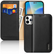 Заредете изображение във визуализатора на галерията – Dux Ducis Hivo Leather Flip Cover Genuine Leather Wallet for Cards and Documents iPhone 14 Pro Max Black - TopMag
