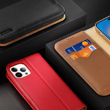 Заредете изображение във визуализатора на галерията – Dux Ducis Hivo Leather Flip Cover Genuine Leather Wallet for Cards and Documents iPhone 14 Pro Max Brown - TopMag

