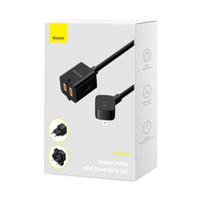 Заредете изображение във визуализатора на галерията – Baseus PowerCombo cable / extension cord with mini power strip 1m black (EU and UK power adapter) (PSMN000301)
