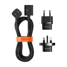 Заредете изображение във визуализатора на галерията – Baseus PowerCombo cable / extension cord with mini power strip 1m black (EU and UK power adapter) (PSMN000301)
