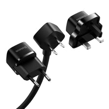 Заредете изображение във визуализатора на галерията – Baseus PowerCombo cable / extension cord with mini power strip 1m black (EU and UK power adapter) (PSMN000301)
