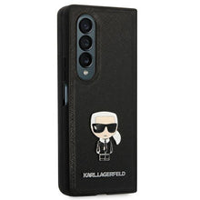 Заредете изображение във визуализатора на галерията – Karl Lagerfeld KLHCZFD4IKMSBK F936 Z Fold 4 czarny/black book Saffiano Ikonik Metal
