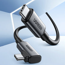 Заредете изображение във визуализатора на галерията – Ugreen angled cable USB Type C - USB Type C for charging 60W / data transmission with VR goggles support (e.g. Oculus Quest 2) 5m black (US551) - TopMag
