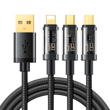 Заредете изображение във визуализатора на галерията – Joyroom 3in1 USB cable - USB Type C / Lightning / micro USB 3.5 A 1.2m black (S-1T3015A5) - TopMag
