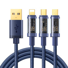 Заредете изображение във визуализатора на галерията – Joyroom 3in1 USB cable - USB Type C / Lightning / micro USB 3.5 A 1.2m blue (S-1T3015A5) - TopMag
