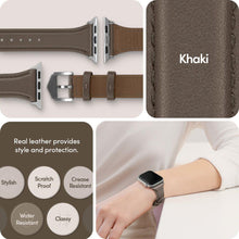 Заредете изображение във визуализатора на галерията – Spigen Cyrill Kajuk Apple Watch Leather Strap 4/5/6/7/8 / SE 40/41 mm khaki - TopMag
