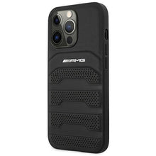 Заредете изображение във визуализатора на галерията – AMG AMHCP14LGSEBK iPhone 14 Pro 6.1 "black / black hardcase Leather Debossed Lines - TopMag
