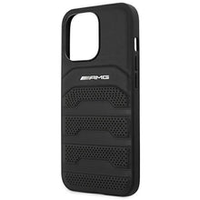 Заредете изображение във визуализатора на галерията – AMG AMHCP14LGSEBK iPhone 14 Pro 6.1 "black / black hardcase Leather Debossed Lines - TopMag
