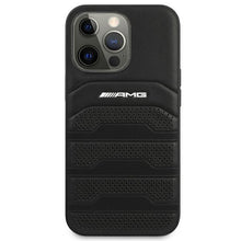 Заредете изображение във визуализатора на галерията – AMG AMHCP14XGSEBK iPhone 14 Pro Max 6,7 "black / black hardcase Leather Debossed Lines - TopMag
