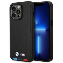 Заредете изображение във визуализатора на галерията – Case BMW BMHCP14L22PTDK iPhone 14 Pro 6.1 "black / black Leather Stamp Tricolor - TopMag
