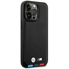 Заредете изображение във визуализатора на галерията – Case BMW BMHCP14L22PTDK iPhone 14 Pro 6.1 "black / black Leather Stamp Tricolor - TopMag
