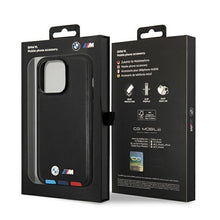 Заредете изображение във визуализатора на галерията – Case BMW BMHCP14L22PTDK iPhone 14 Pro 6.1 "black / black Leather Stamp Tricolor - TopMag
