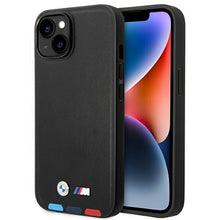 Заредете изображение във визуализатора на галерията – Case BMW BMHCP14M22PTDK iPhone 14 Plus 6.7 "black / black Leather Stamp Tricolor - TopMag
