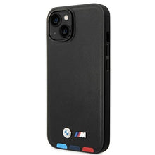 Заредете изображение във визуализатора на галерията – Case BMW BMHCP14M22PTDK iPhone 14 Plus 6.7 "black / black Leather Stamp Tricolor - TopMag
