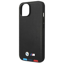 Заредете изображение във визуализатора на галерията – Case BMW BMHCP14M22PTDK iPhone 14 Plus 6.7 "black / black Leather Stamp Tricolor - TopMag
