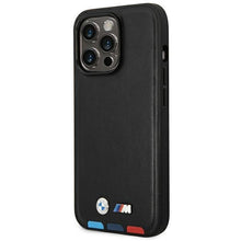 Заредете изображение във визуализатора на галерията – Case BMW BMHCP14X22PTDK iPhone 14 Pro Max 6.7 "black / black Leather Stamp Tricolor - TopMag
