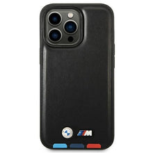 Заредете изображение във визуализатора на галерията – Case BMW BMHCP14X22PTDK iPhone 14 Pro Max 6.7 "black / black Leather Stamp Tricolor - TopMag
