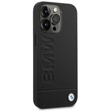 Заредете изображение във визуализатора на галерията – Case BMW BMHCP14XSLLBK iPhone 14 Pro Max 6.7 "black / black Leather Stamp - TopMag
