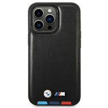Заредете изображение във визуализатора на галерията – Case BMW BMHMP14L22PTDK iPhone 14 Pro 6.1 "black / black Leather Stamp Tricolor Magsafe - TopMag
