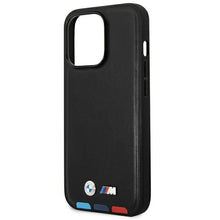 Заредете изображение във визуализатора на галерията – Case BMW BMHMP14L22PTDK iPhone 14 Pro 6.1 "black / black Leather Stamp Tricolor Magsafe - TopMag
