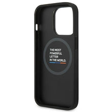 Заредете изображение във визуализатора на галерията – Case BMW BMHMP14L22PTDK iPhone 14 Pro 6.1 "black / black Leather Stamp Tricolor Magsafe - TopMag
