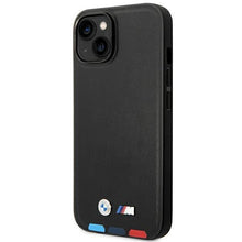 Заредете изображение във визуализатора на галерията – Case BMW BMHMP14M22PTDK iPhone 14 Plus 6.7 "black / black Leather Stamp Tricolor Magsafe - TopMag
