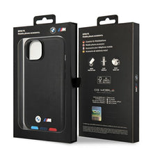 Заредете изображение във визуализатора на галерията – Case BMW BMHMP14M22PTDK iPhone 14 Plus 6.7 "black / black Leather Stamp Tricolor Magsafe - TopMag
