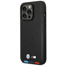 Заредете изображение във визуализатора на галерията – Case BMW BMHMP14X22PTDK iPhone 14 Pro Max 6.7 "black / black Leather Stamp Tricolor Magsafe - TopMag
