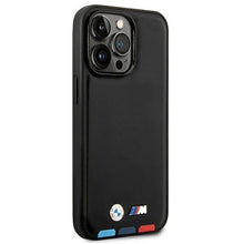 Заредете изображение във визуализатора на галерията – Case BMW BMHMP14X22PTDK iPhone 14 Pro Max 6.7 "black / black Leather Stamp Tricolor Magsafe - TopMag
