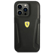 Заредете изображение във визуализатора на галерията – Ferrari FEHCP14LRBUK iPhone 14 Pro 6.1 "black / black hardcase Leather Stamp Sides
