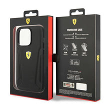 Заредете изображение във визуализатора на галерията – Ferrari FEHCP14LRBUK iPhone 14 Pro 6.1 "black / black hardcase Leather Stamp Sides
