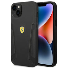 Заредете изображение във визуализатора на галерията – Ferrari FEHCP14SRBUK iPhone 14 6.1 "black / black hardcase Leather Stamp Sides - TopMag
