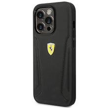 Заредете изображение във визуализатора на галерията – Ferrari FEHCP14XRBUK iPhone 14 Pro Max 6.7 "black / black hardcase Leather Stamp Sides
