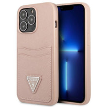 Заредете изображение във визуализатора на галерията – Guess GUHCP13LPSATPP iPhone 13 Pro / 13 6.1 "pink / pink hardcase SaffianoTriangle Logo Cardslot - TopMag
