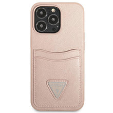 Заредете изображение във визуализатора на галерията – Guess GUHCP13LPSATPP iPhone 13 Pro / 13 6.1 "pink / pink hardcase SaffianoTriangle Logo Cardslot - TopMag
