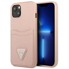 Заредете изображение във визуализатора на галерията – Guess GUHCP13MPSATPP iPhone 13 6.1 "pink / pink hardcase SaffianoTriangle Logo Cardslot - TopMag
